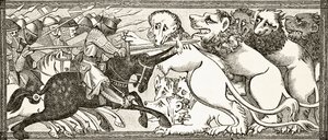 How Alexander Did Battle with White Lions as Big as Bulls, after a Miniature in a 13th Century Manuscript, from 